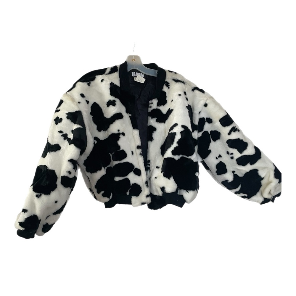 Fuzzy Black and White Cow Print Jacket